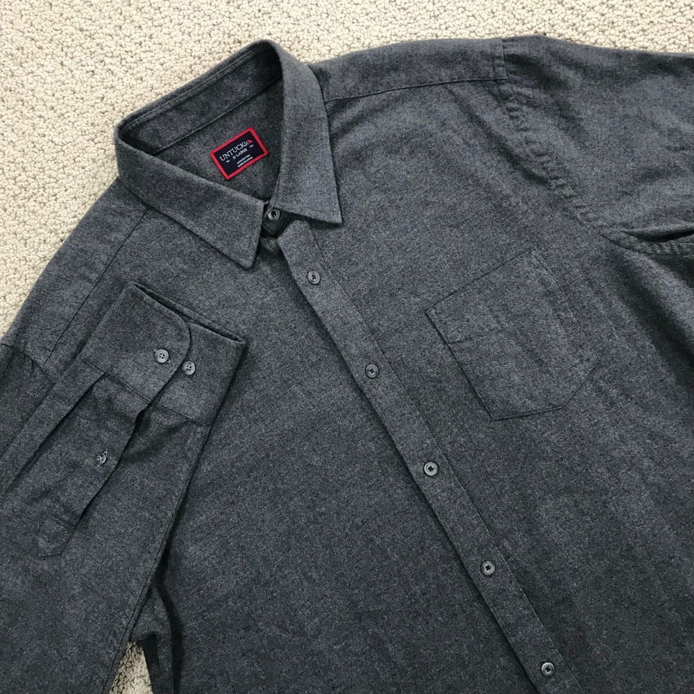 UNTUCKit Mens XL Charcoal Grey Flannel Button Down Shirt Long Sleeve Cotton